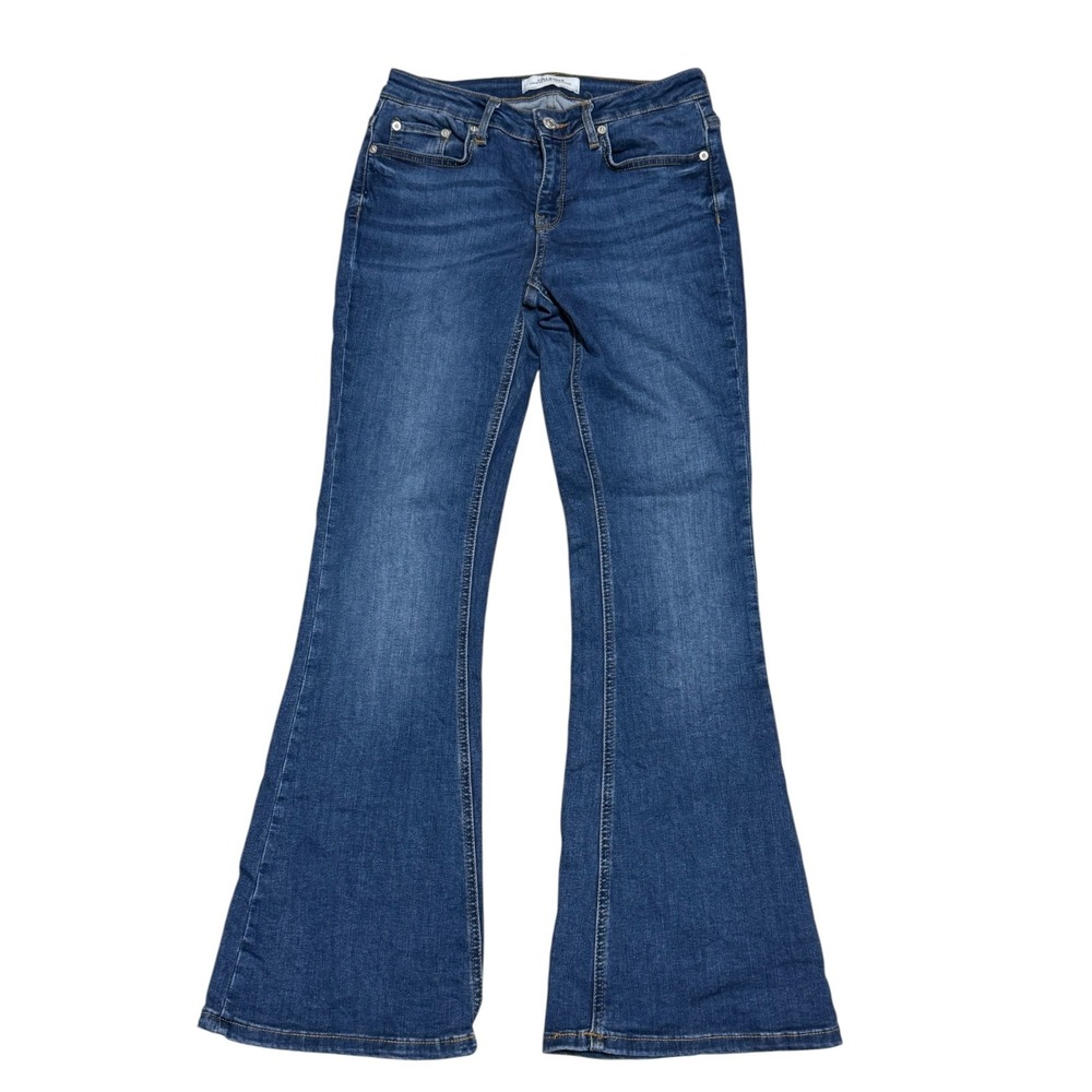 Zara Woman‎ Premium Denim Collection Blue Flare Jeans Mid Rise Size 4 MEX 26
